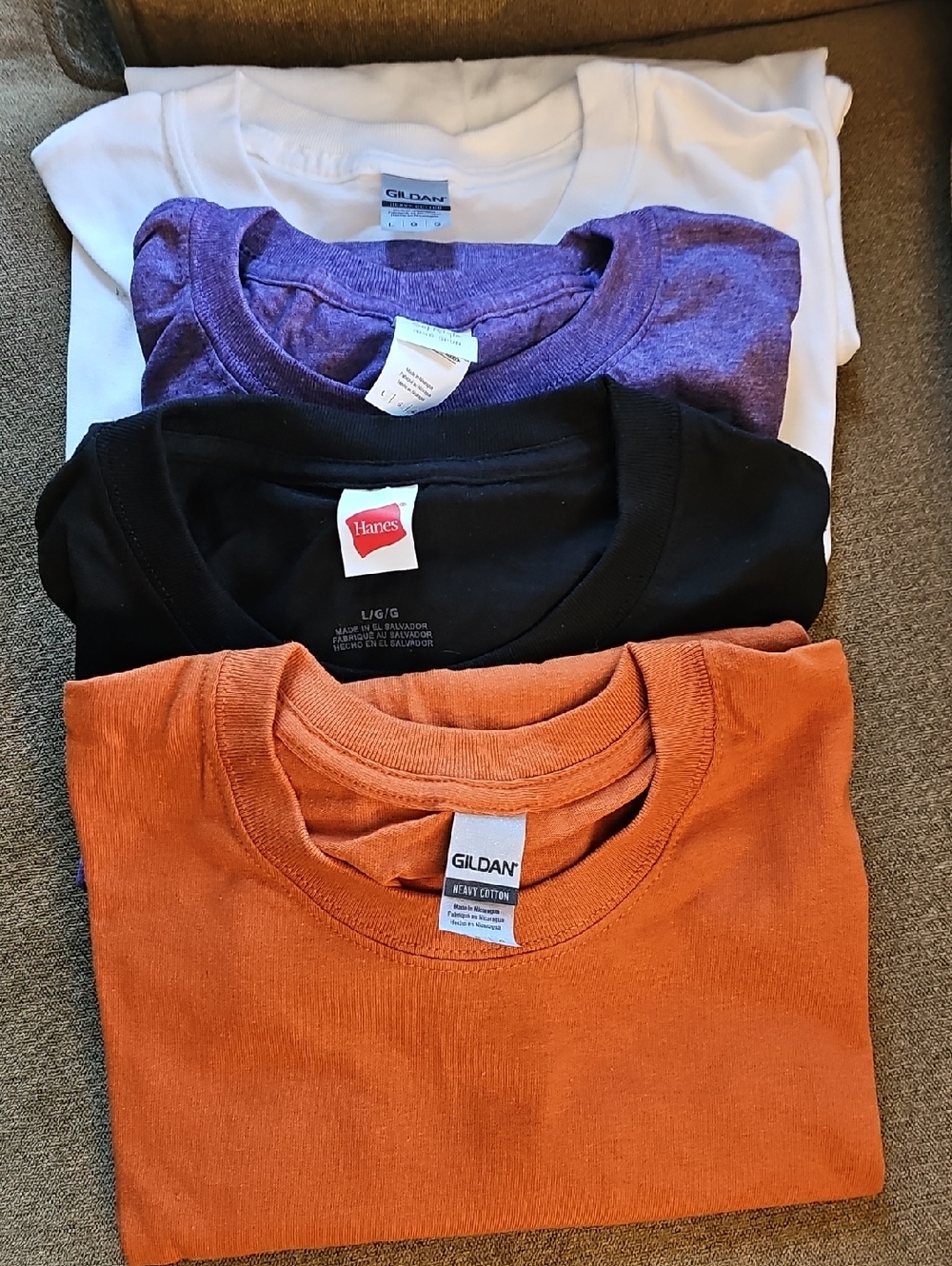 Unisex Gildan & Hanes Crew Neck Tee Bundle - White, Purple, Black, Rust Orange